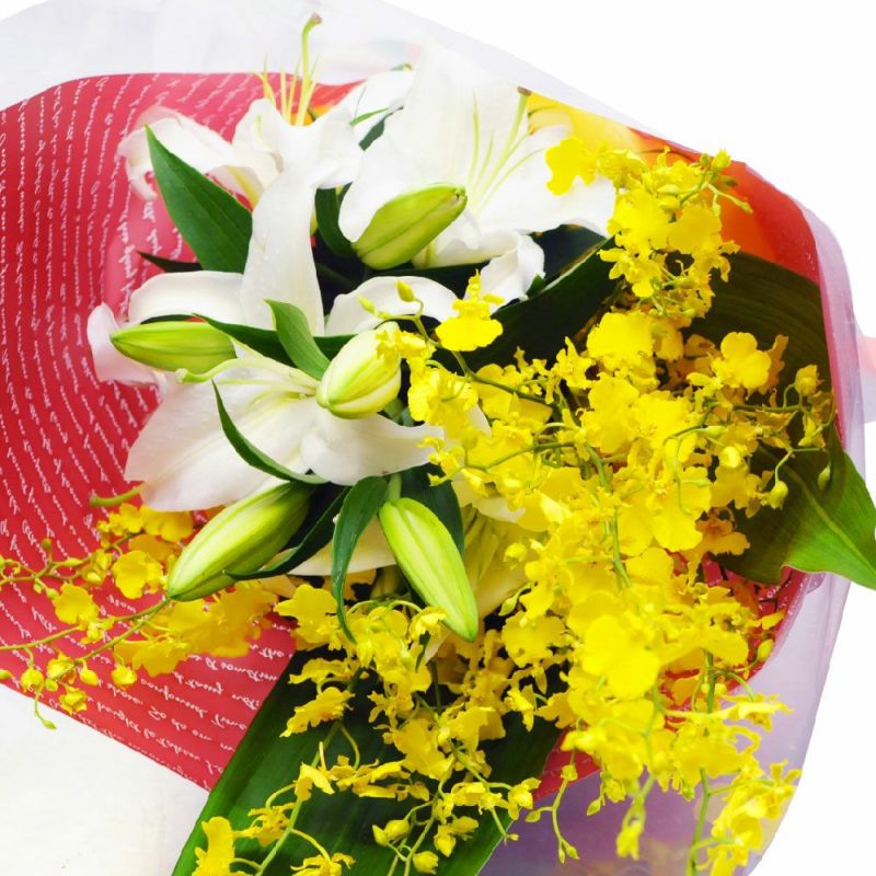 オンシジューム（オンシジウム）と百合
  
  花束 誕生日 花 ギフト オンシジューム（オンシジウム）と百合の花束